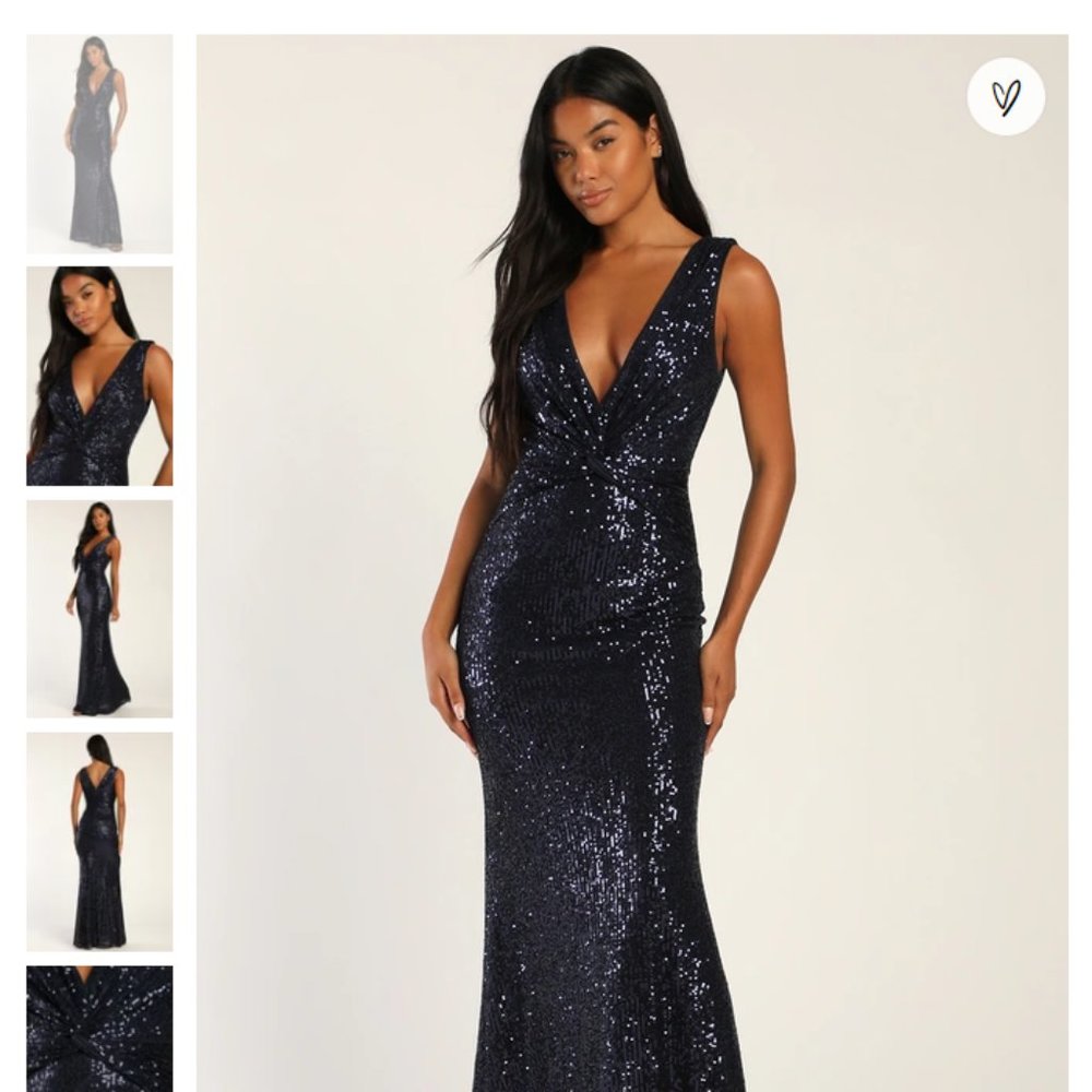 Lulus A Night With You Navy Blue Sequin Twist-Front Maxi Dress